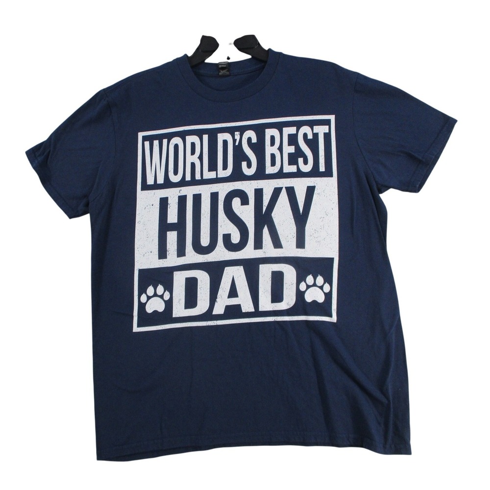 Anvil Mens Worlds Best Husky Dad Graphic T-Shirt Navy Blue Cotton Tee XL